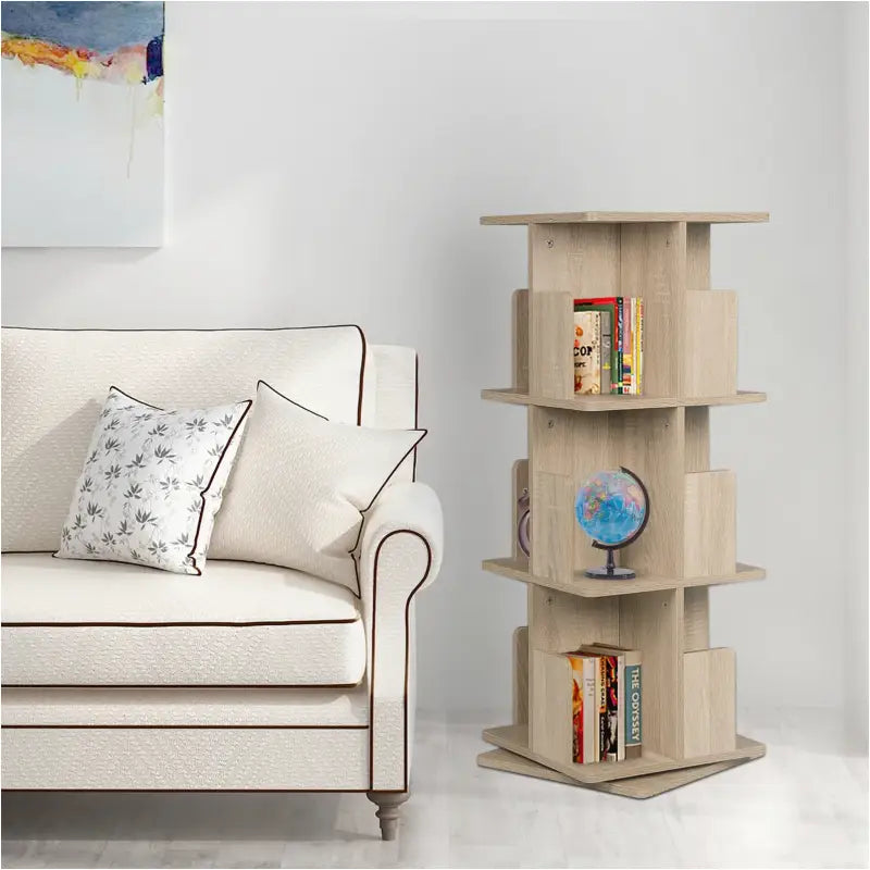 BukkitBow - 360 Graden Draaiende Boekenkast - Plank 3/4 Tiers - Opslag voor Woonkamer - 97-128CM Hoog