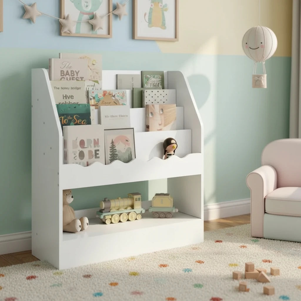 BukkitBow - Boekenkast voor Kinderen - Boekenkast met 5 Compartimenten - Speelgoedkast kind - Opbergkast voor Speelkamer - (70x80x30CM)