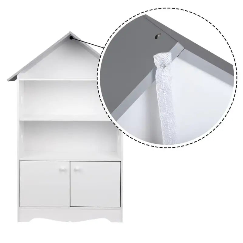 BukkitBow - Kinderboekenkast - 3 Planken en Opslagkast in Huis Vorm - Wit met Grijs - 62x115x27cm