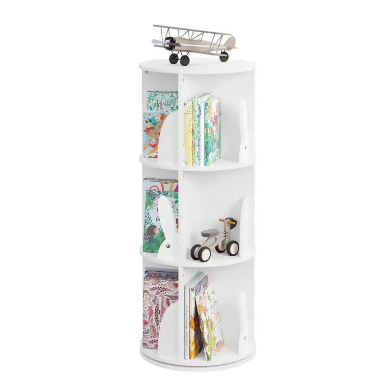 Kinderboeken voor Kinderen - Draaibare Staande Boekenkast met 4 Niveaus - Staande Planken - Wit